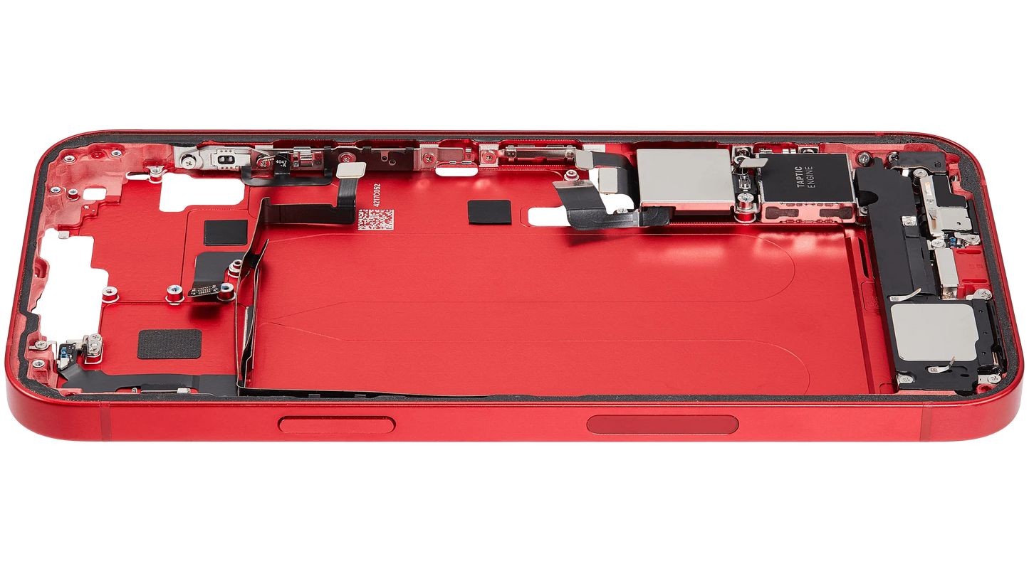 Mid-Frame Housing W/ Charging Port Flex & Small Parts For iPhone 14 Plus (US Version) (Used OEM Pull: Grade A) (Red)