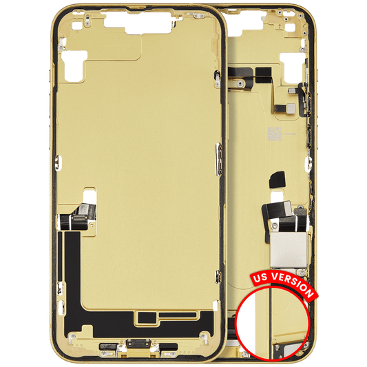 Mid-Frame Housing W/ Charging Port Flex & Small Parts For iPhone 14 Plus (US Version) (Used OEM Pull: Grade A) (Yellow)