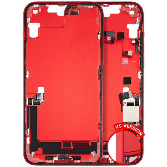 Mid-Frame Housing W/ Charging Port Flex & Small Parts For iPhone 14 Plus (US Version) (Used OEM Pull: Grade B) (Red)