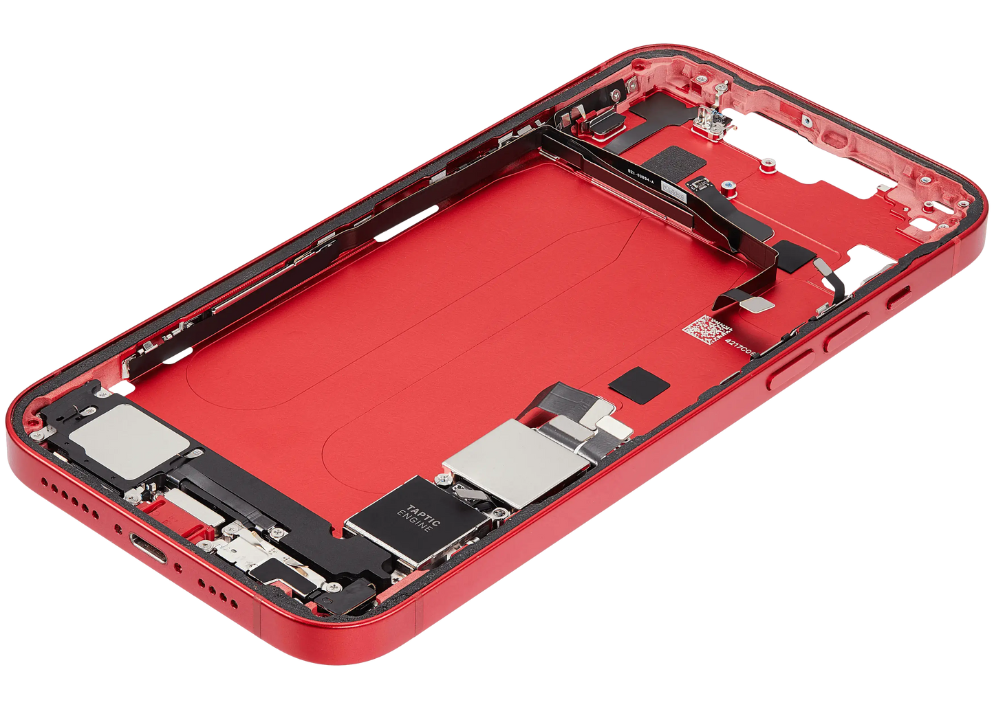 Mid-Frame Housing W/ Charging Port Flex & Small Parts For iPhone 14 Plus (US Version) (Used OEM Pull: Grade B) (Red)