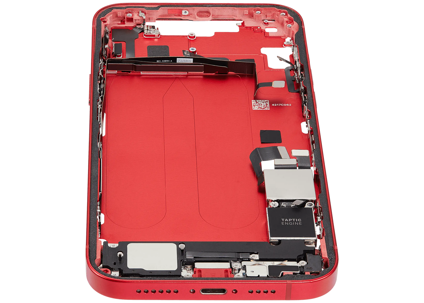 Mid-Frame Housing W/ Charging Port Flex & Small Parts For iPhone 14 Plus (US Version) (Used OEM Pull: Grade B) (Red)