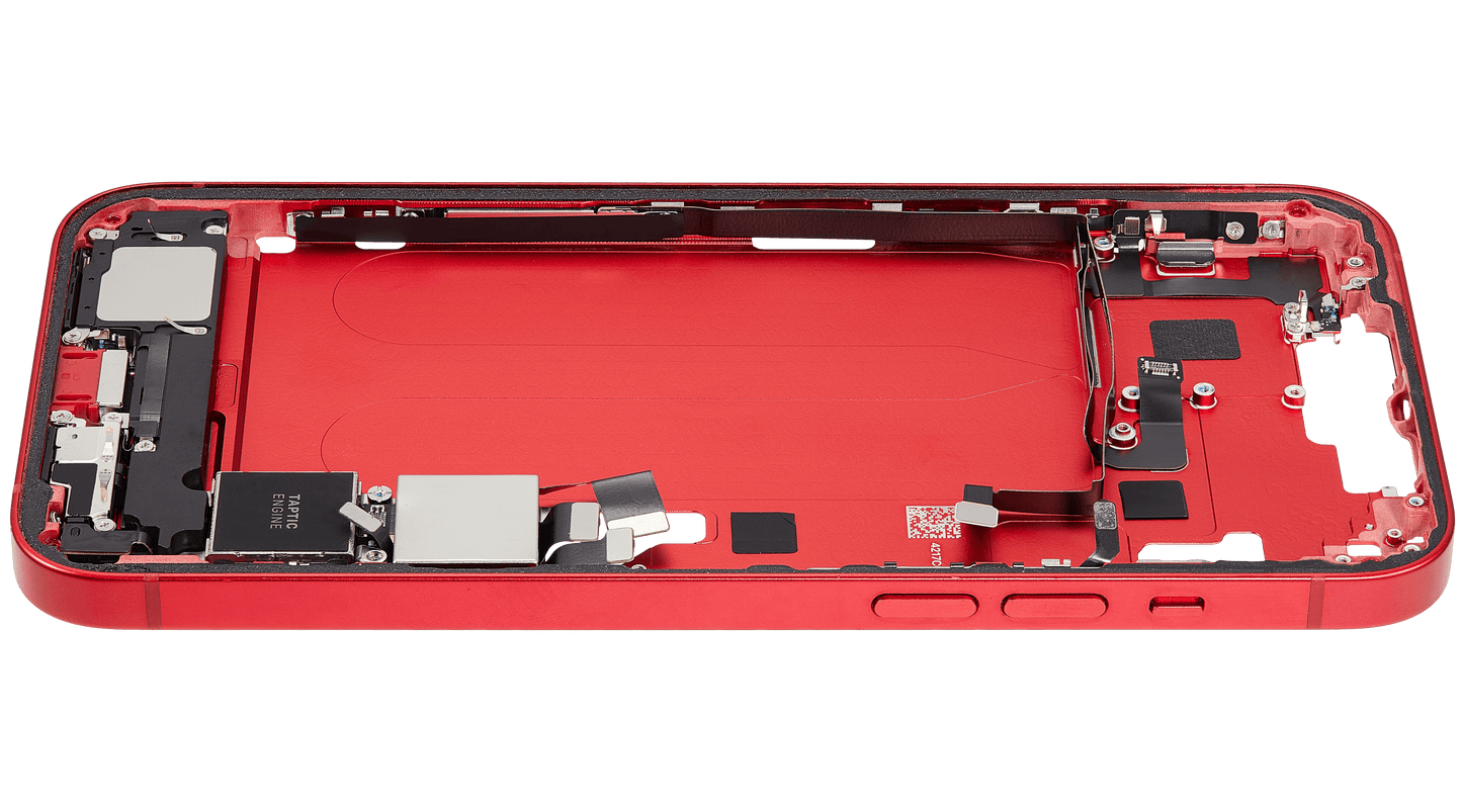 Mid-Frame Housing W/ Charging Port Flex & Small Parts For iPhone 14 Plus (US Version) (Used OEM Pull: Grade B) (Red)