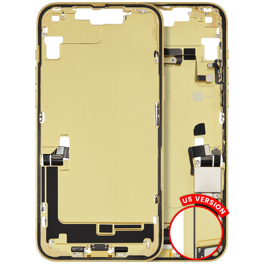 Mid-Frame Housing W/ Charging Port Flex & Small Parts For iPhone 14 Plus (US Version) (Used OEM Pull: Grade B) (Yellow)