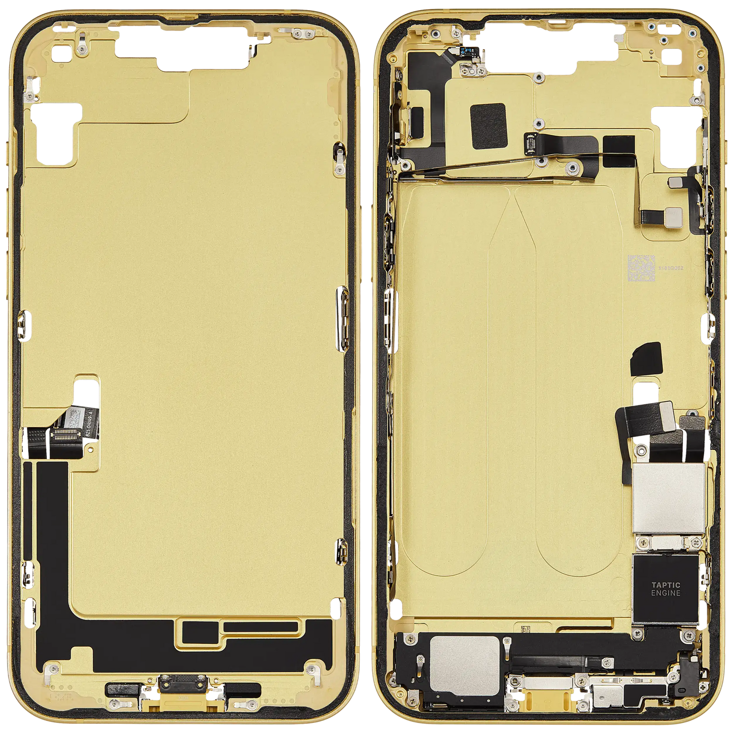 Mid-Frame Housing W/ Charging Port Flex & Small Parts For iPhone 14 Plus (US Version) (Used OEM Pull: Grade B) (Yellow)