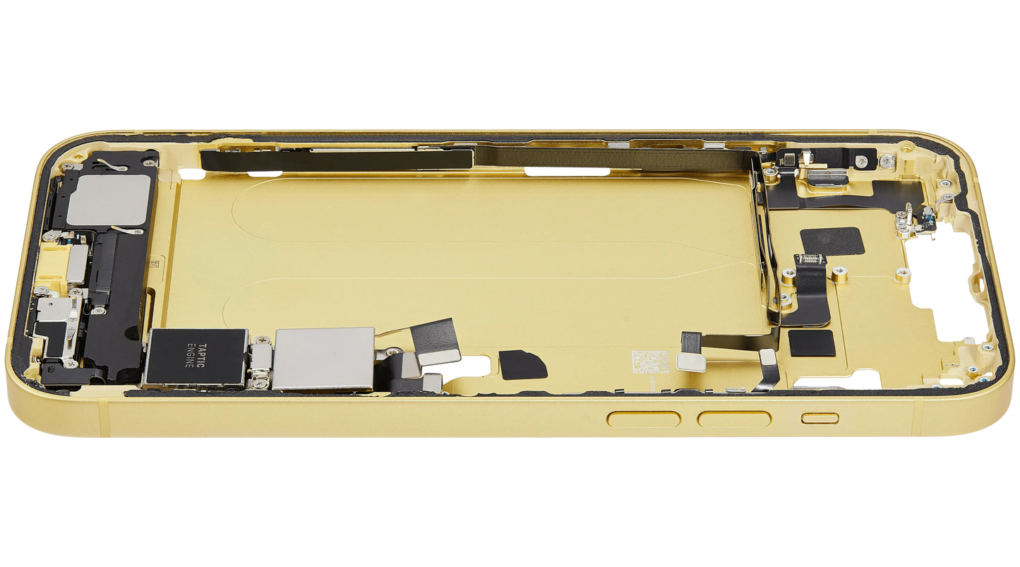 Mid-Frame Housing W/ Charging Port Flex & Small Parts For iPhone 14 Plus (US Version) (Used OEM Pull: Grade B) (Yellow)