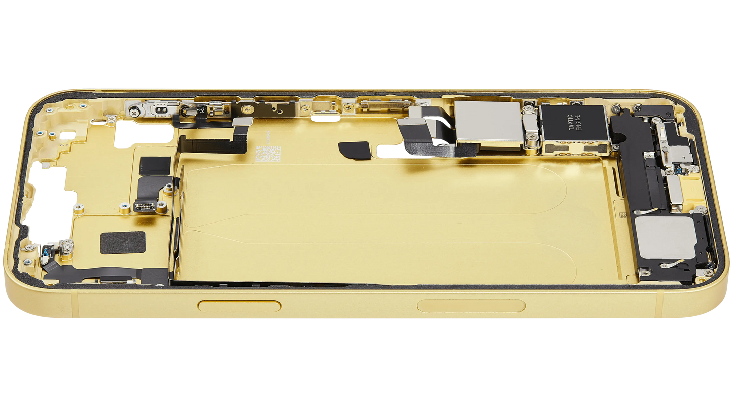 Mid-Frame Housing W/ Charging Port Flex & Small Parts For iPhone 14 Plus (US Version) (Used OEM Pull: Grade B) (Yellow)