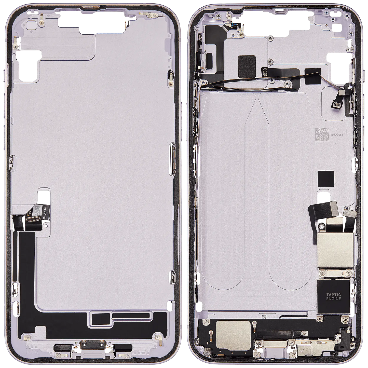Mid-Frame Housing W/ Charging Port Flex & Small Parts For iPhone 14 Plus (US Version) (Used OEM Pull: Grade C) (Purple)