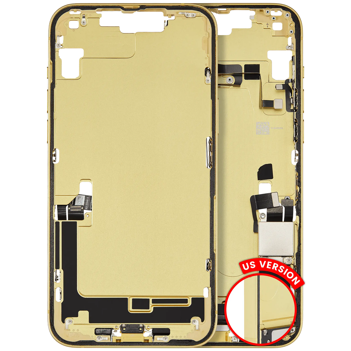 Mid-Frame Housing W/ Charging Port Flex & Small Parts For iPhone 14 Plus (US Version) (Used OEM Pull: Grade C) (Yellow)