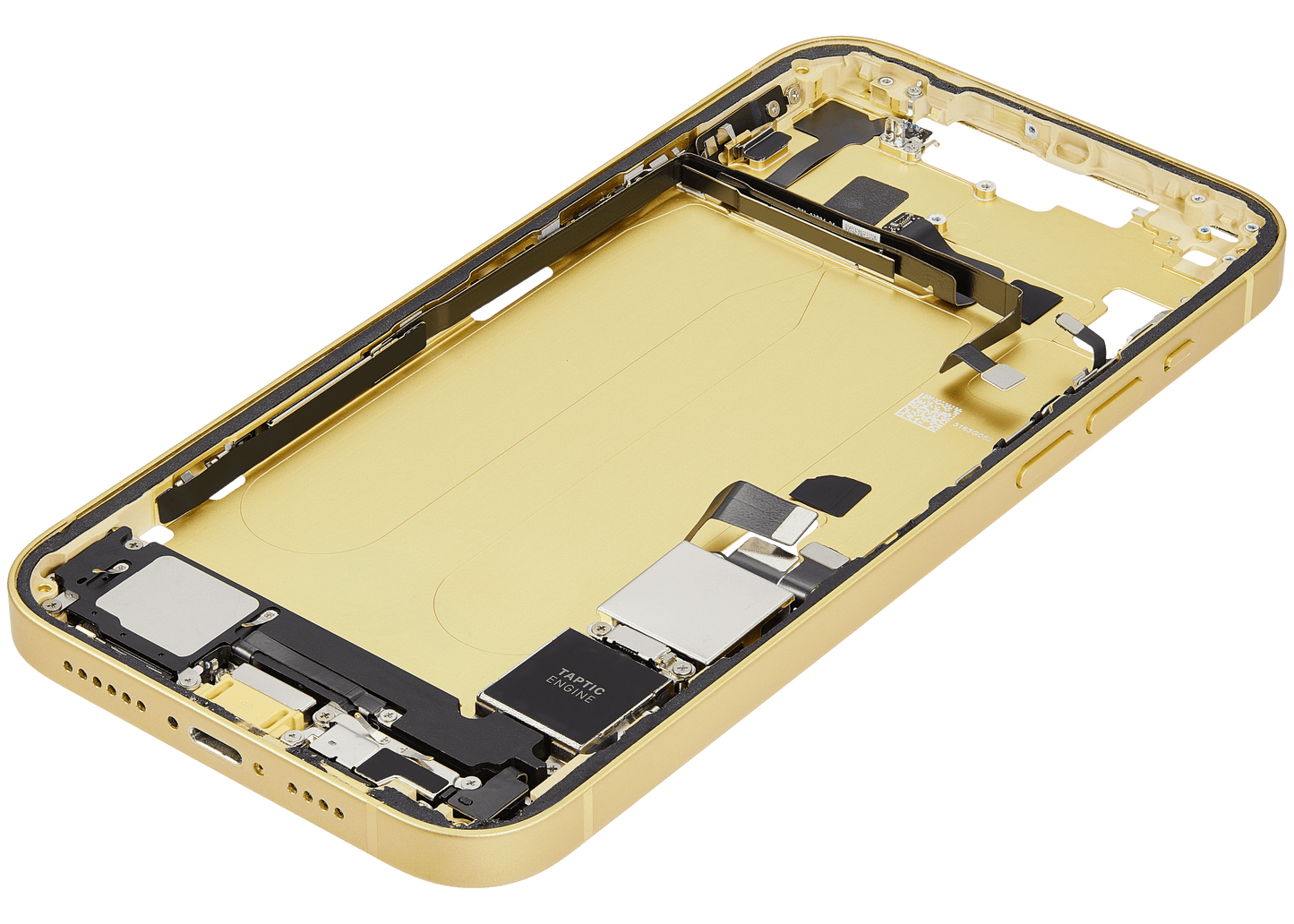 Mid-Frame Housing W/ Charging Port Flex & Small Parts For iPhone 14 Plus (US Version) (Used OEM Pull: Grade C) (Yellow)