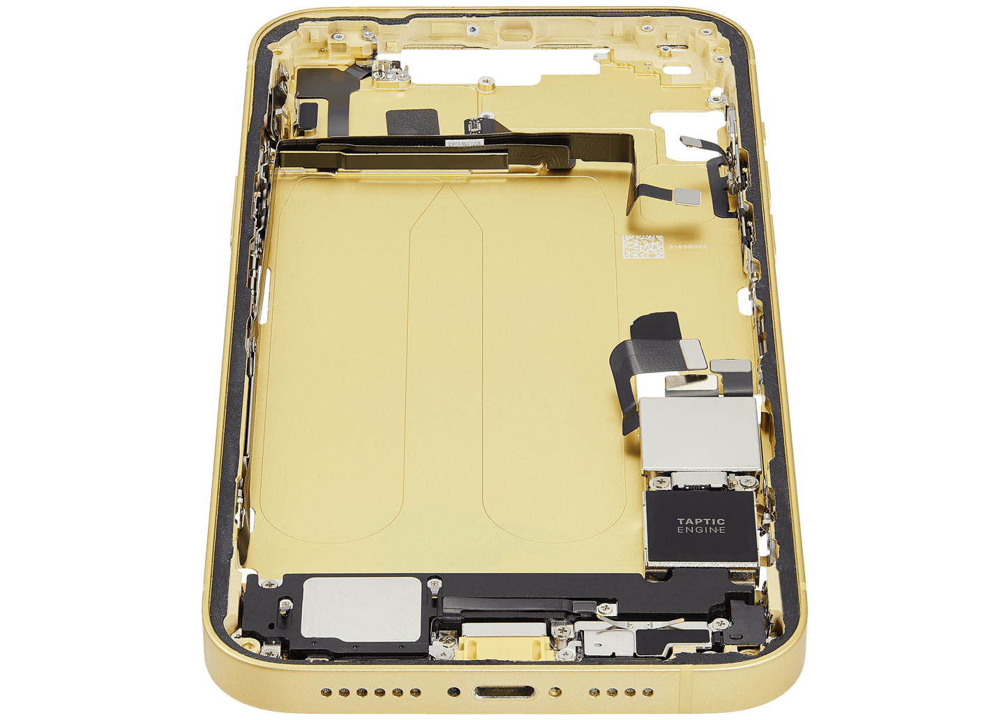 Mid-Frame Housing W/ Charging Port Flex & Small Parts For iPhone 14 Plus (US Version) (Used OEM Pull: Grade C) (Yellow)