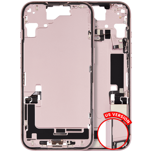 Mid-Frame Housing W/ Charging Port Flex & Small Parts For iPhone 15 (US Version) (Used OEM Pull: Grade A) (Pink)