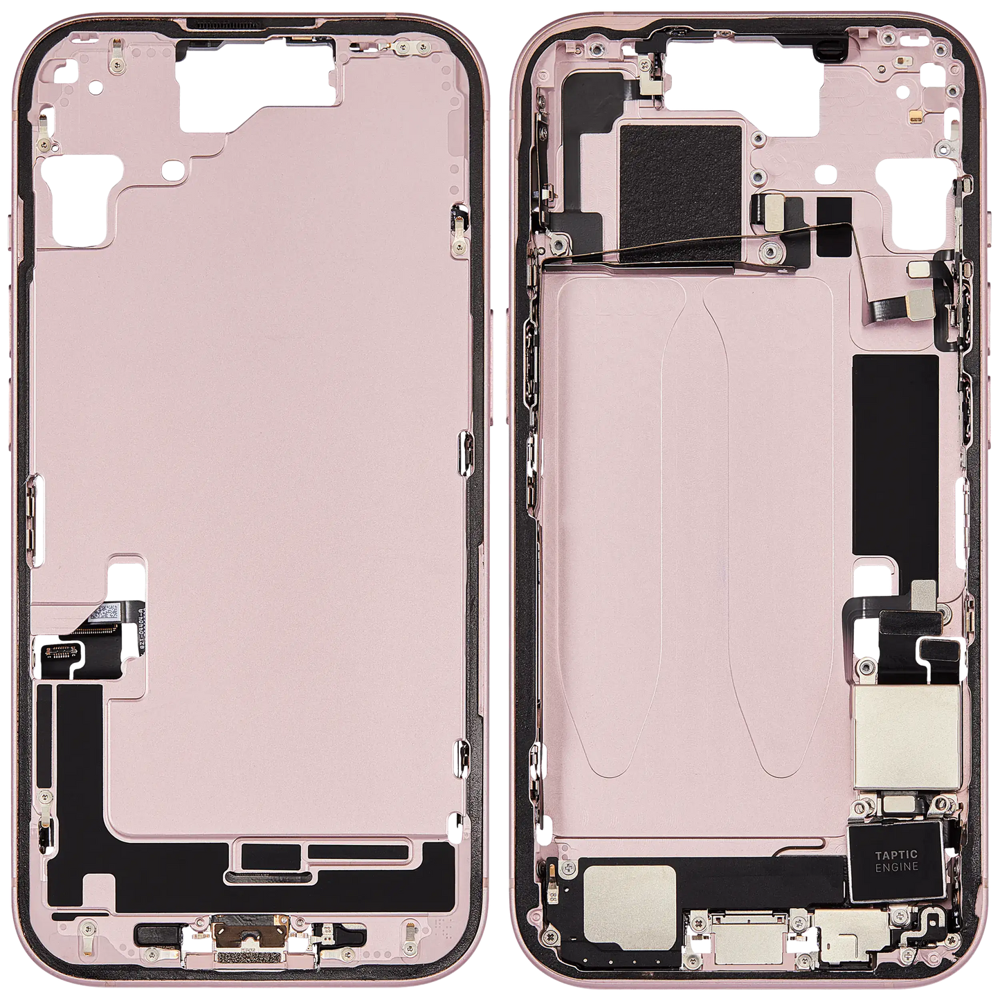 Mid-Frame Housing W/ Charging Port Flex & Small Parts For iPhone 15 (US Version) (Used OEM Pull: Grade A) (Pink)