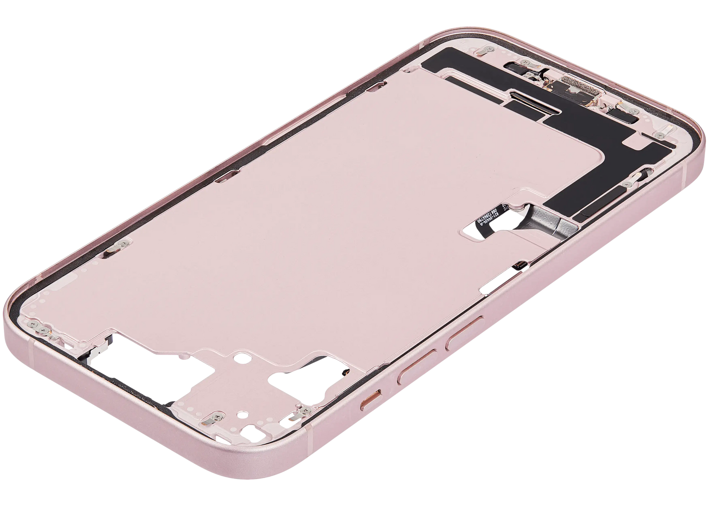 Mid-Frame Housing W/ Charging Port Flex & Small Parts For iPhone 15 (US Version) (Used OEM Pull: Grade A) (Pink)