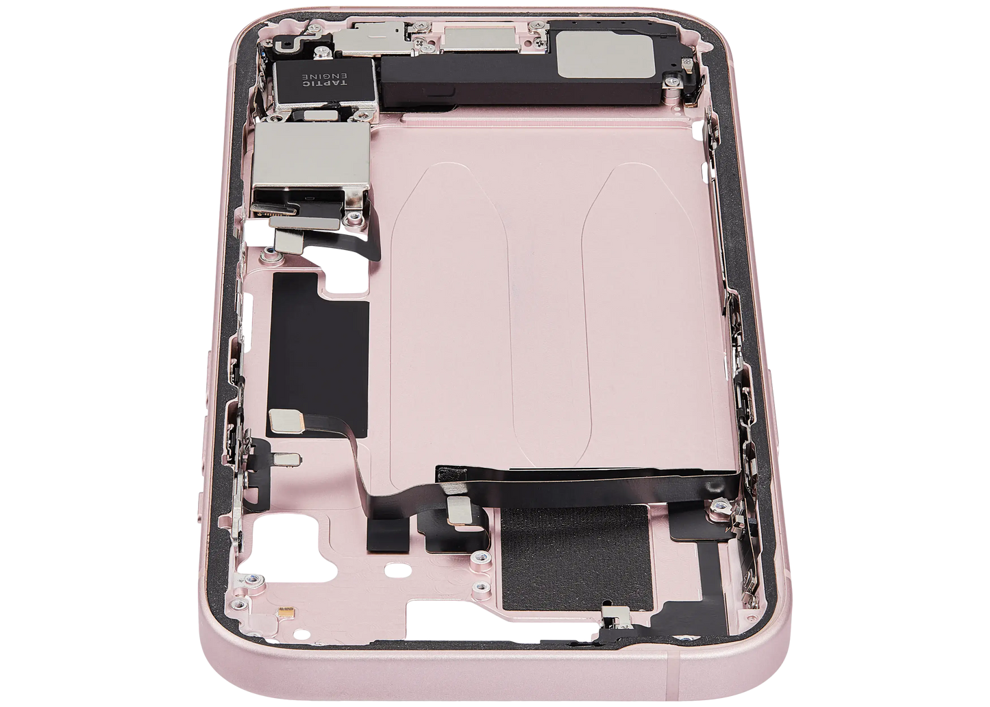 Mid-Frame Housing W/ Charging Port Flex & Small Parts For iPhone 15 (US Version) (Used OEM Pull: Grade A) (Pink)