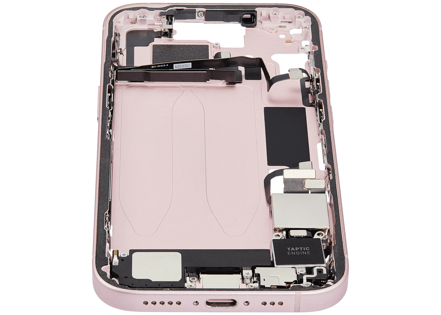 Mid-Frame Housing W/ Charging Port Flex & Small Parts For iPhone 15 (US Version) (Used OEM Pull: Grade A) (Pink)