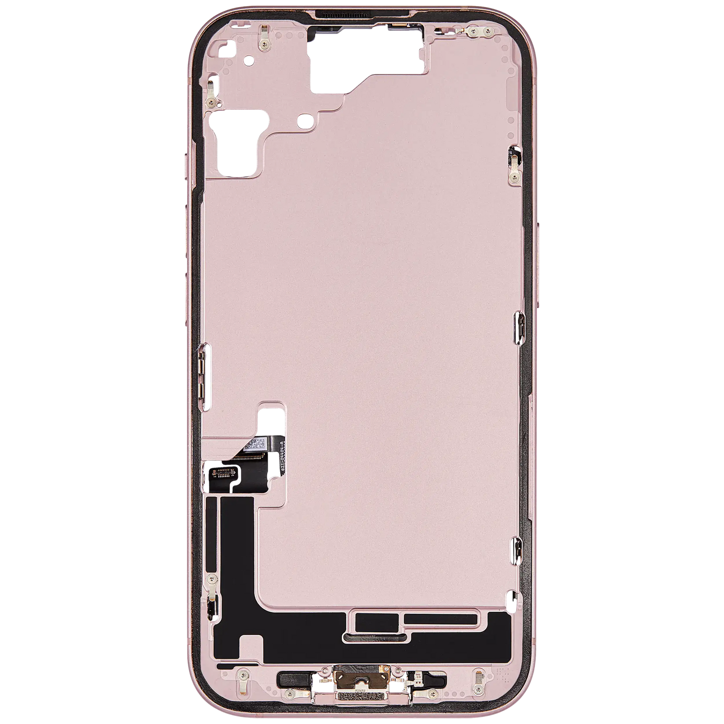 Mid-Frame Housing W/ Charging Port Flex & Small Parts For iPhone 15 (US Version) (Used OEM Pull: Grade B) (Pink)