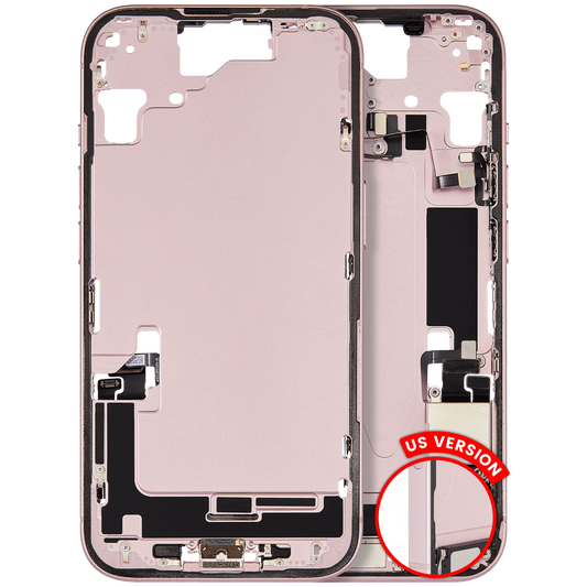 Mid-Frame Housing W/ Charging Port Flex & Small Parts For iPhone 15 (US Version) (Used OEM Pull: Grade B) (Pink)