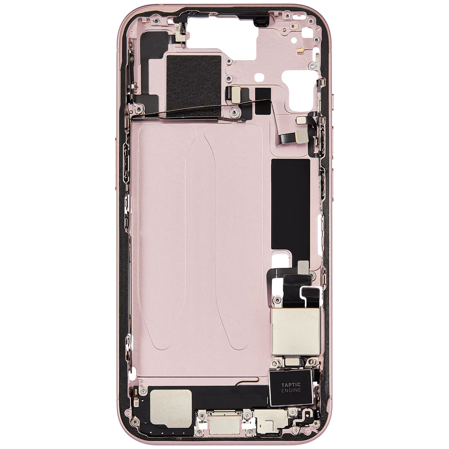 Mid-Frame Housing W/ Charging Port Flex & Small Parts For iPhone 15 (US Version) (Used OEM Pull: Grade B) (Pink)