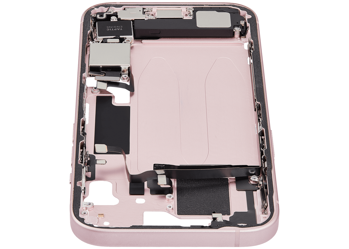 Mid-Frame Housing W/ Charging Port Flex & Small Parts For iPhone 15 (US Version) (Used OEM Pull: Grade B) (Pink)