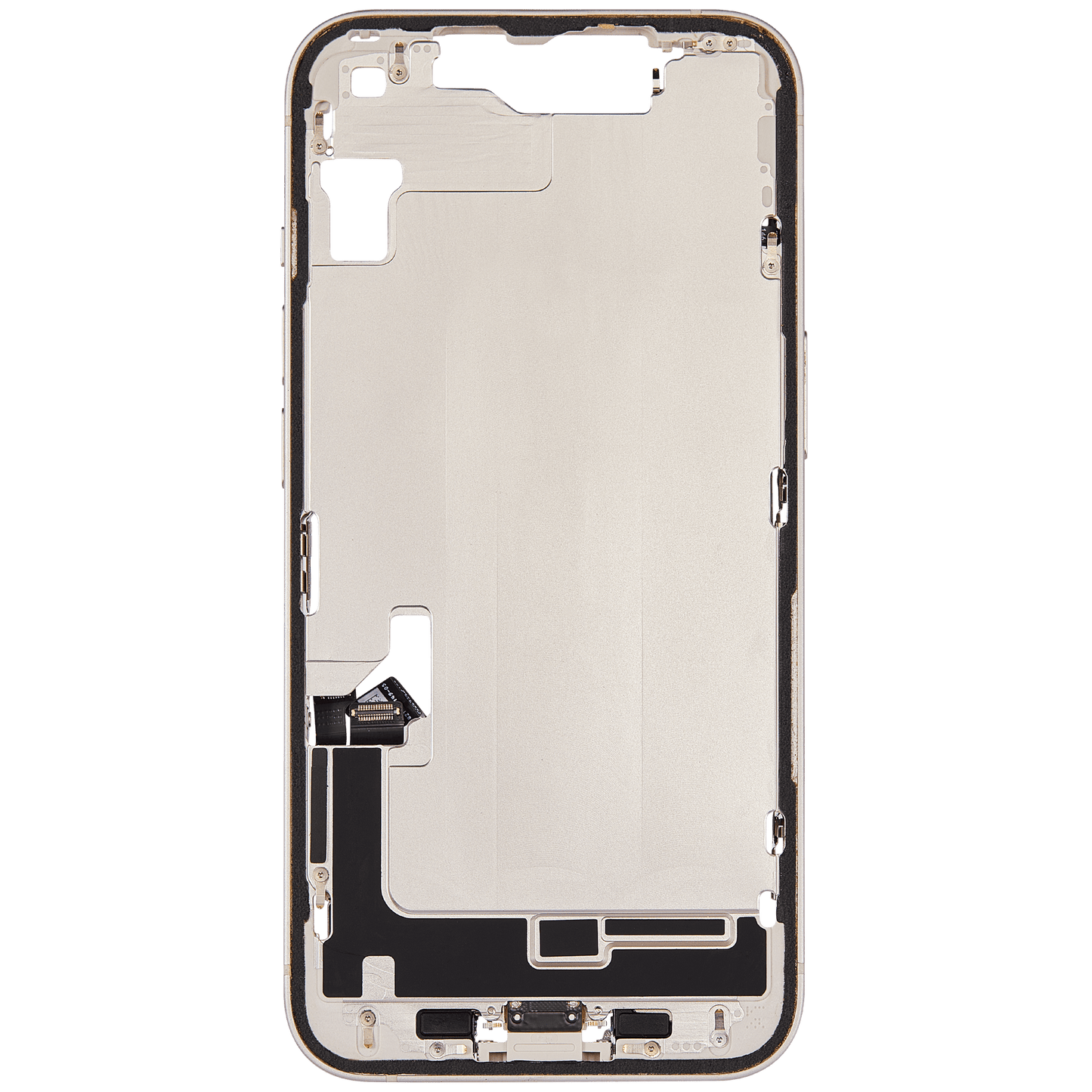 Mid-Frame Housing W/ Charging Port Flex & Small Parts For iPhone 14 (US Version) (Used OEM Pull: Grade A) (Starlight)