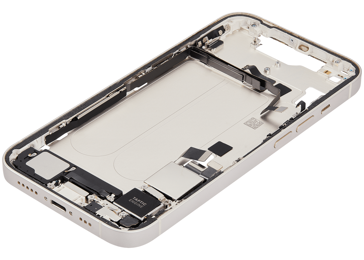Mid-Frame Housing W/ Charging Port Flex & Small Parts For iPhone 14 (US Version) (Used OEM Pull: Grade A) (Starlight)