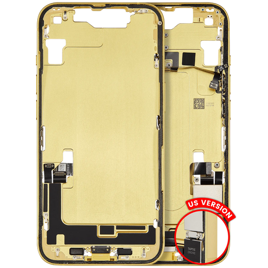 Mid-Frame Housing W/ Charging Port Flex & Small Parts For iPhone 14 (US Version) (Used OEM Pull: Grade A) (Yellow)