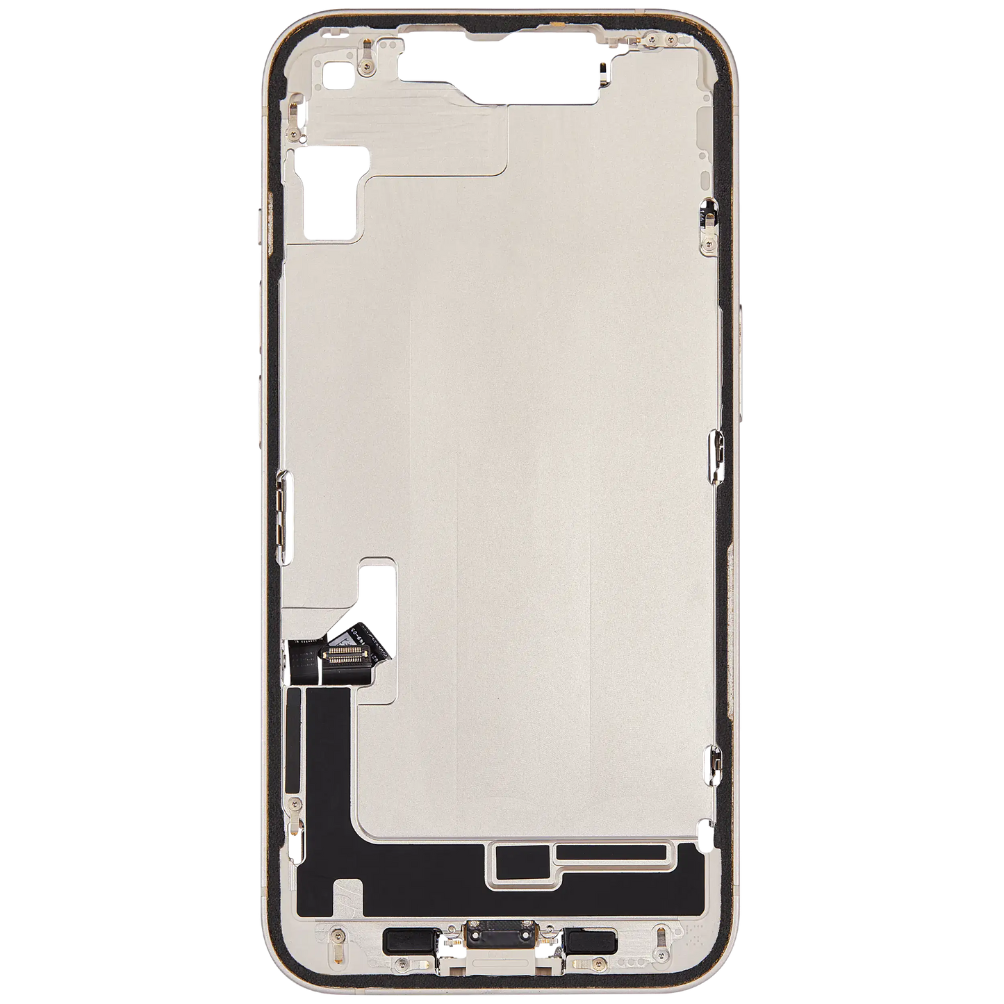 Mid-Frame Housing W/ Charging Port Flex & Small Parts For iPhone 14 (US Version) (Used OEM Pull: Grade C) (Starlight)