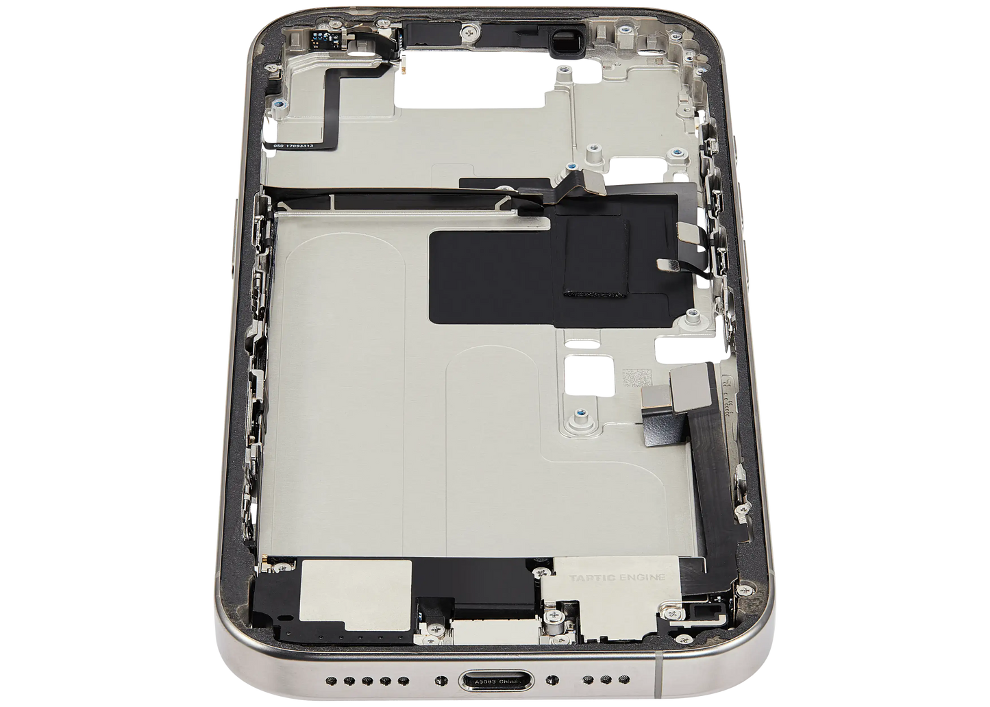 Mid-Frame Housing W/ Charging Port Flex & Small Parts For iPhone 16 Pro (US Version) (Used OEM Pull: Grade A) (Natural Titanium)