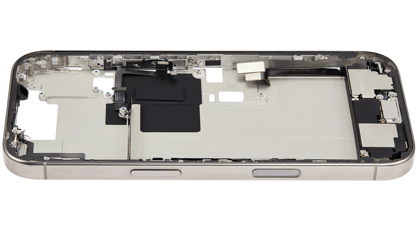 Mid-Frame Housing W/ Charging Port Flex & Small Parts For iPhone 16 Pro (US Version) (Used OEM Pull: Grade A) (Natural Titanium)
