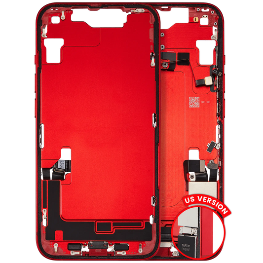 Mid-Frame Housing W/ Charging Port Flex & Small Parts For iPhone 14 (US Version) (Used OEM Pull: Grade A) (Red)