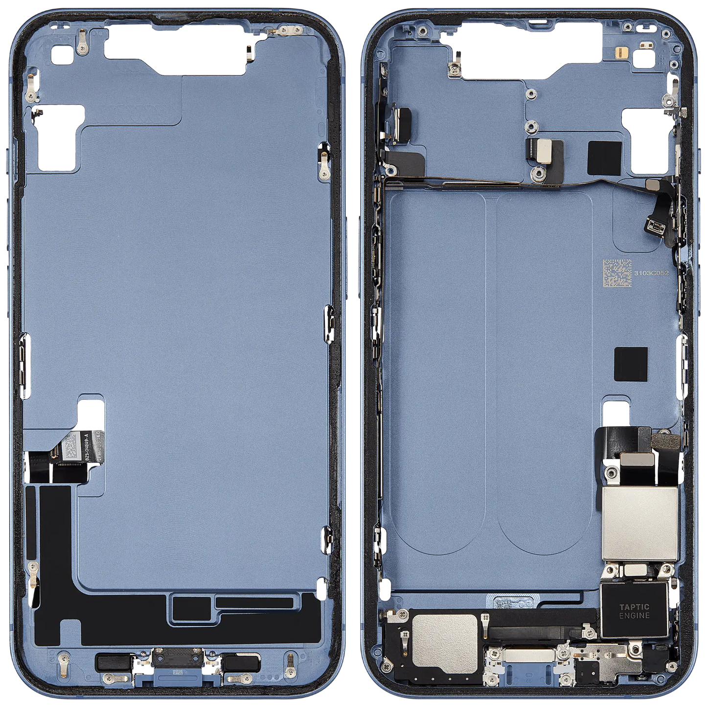Mid-Frame Housing W/ Charging Port Flex & Small Parts For iPhone 14 (US Version) (Used OEM Pull: Grade B) (Blue)