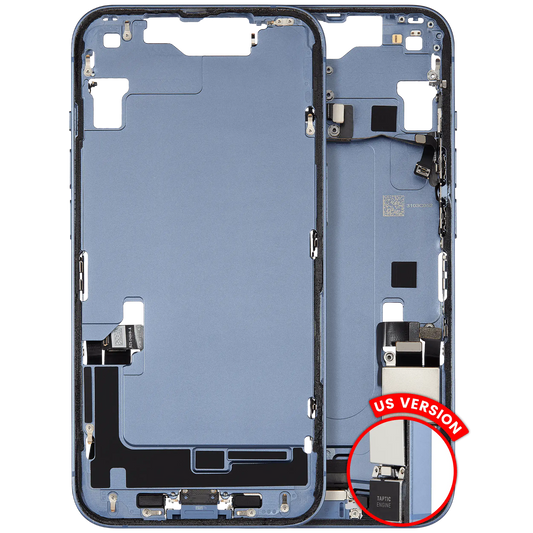 Mid-Frame Housing W/ Charging Port Flex & Small Parts For iPhone 14 (US Version) (Used OEM Pull: Grade B) (Blue)