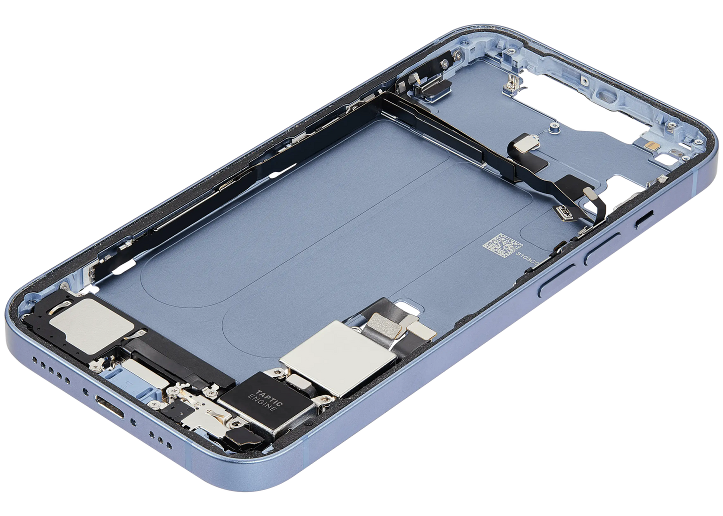 Mid-Frame Housing W/ Charging Port Flex & Small Parts For iPhone 14 (US Version) (Used OEM Pull: Grade B) (Blue)