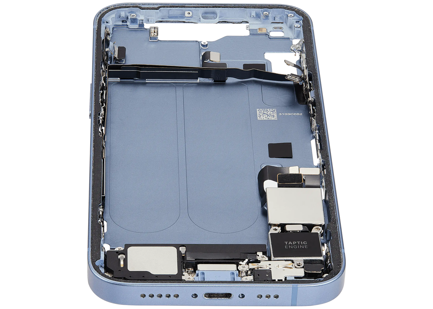 Mid-Frame Housing W/ Charging Port Flex & Small Parts For iPhone 14 (US Version) (Used OEM Pull: Grade B) (Blue)