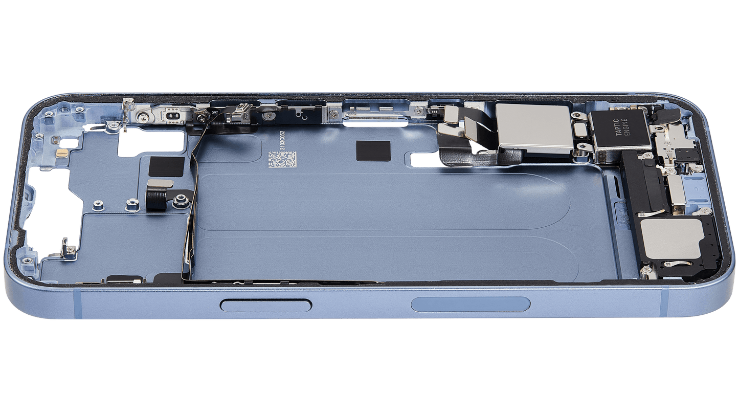 Mid-Frame Housing W/ Charging Port Flex & Small Parts For iPhone 14 (US Version) (Used OEM Pull: Grade B) (Blue)