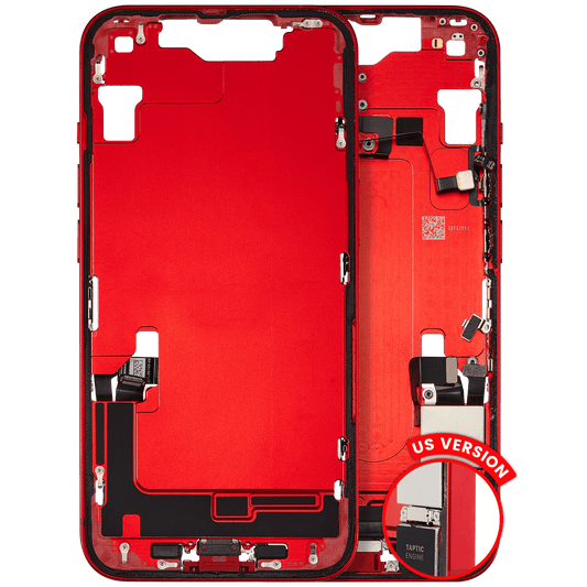 Mid-Frame Housing W/ Charging Port Flex & Small Parts For iPhone 14 (US Version) (Used OEM Pull: Grade B) (Red)