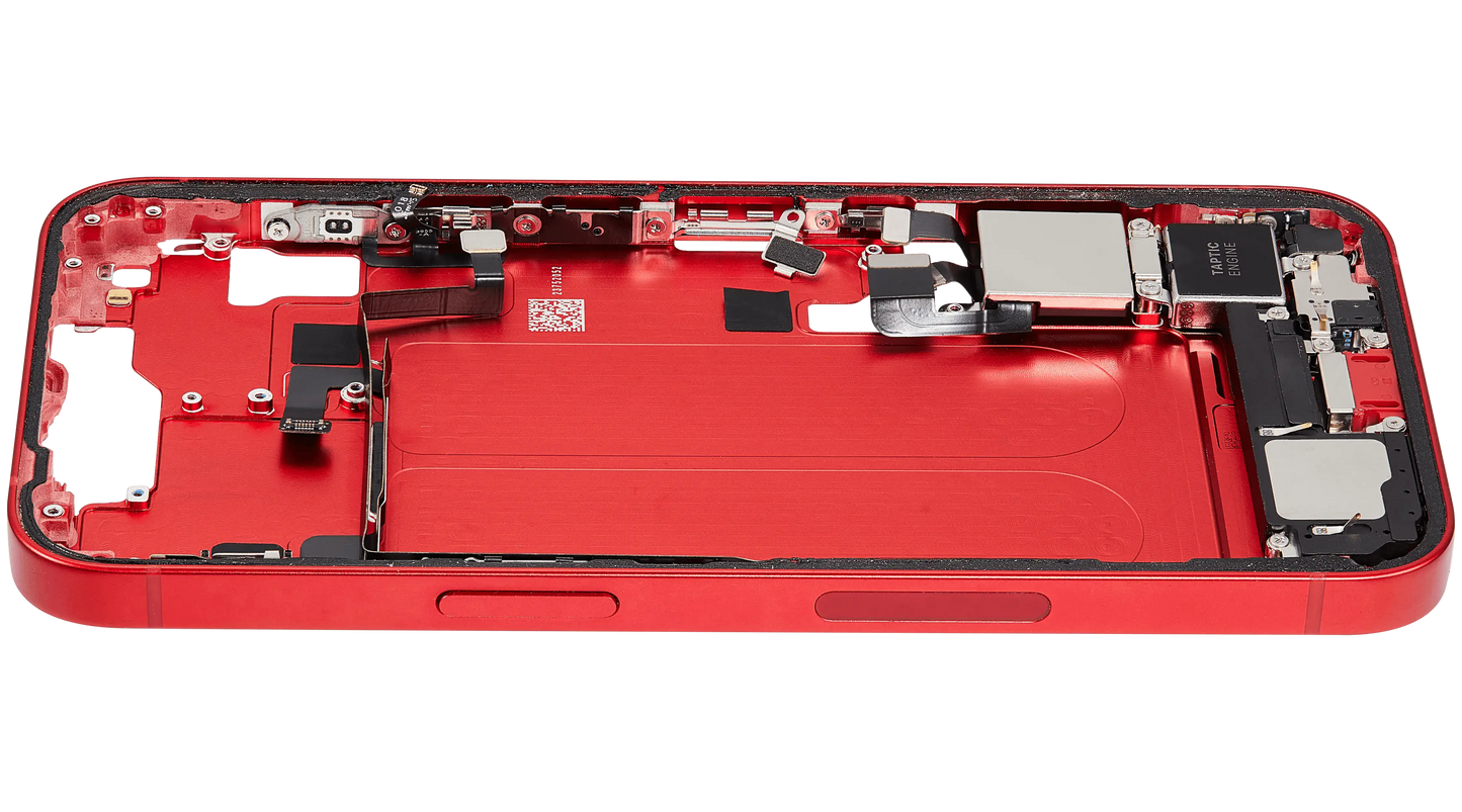 Mid-Frame Housing W/ Charging Port Flex & Small Parts For iPhone 14 (US Version) (Used OEM Pull: Grade B) (Red)
