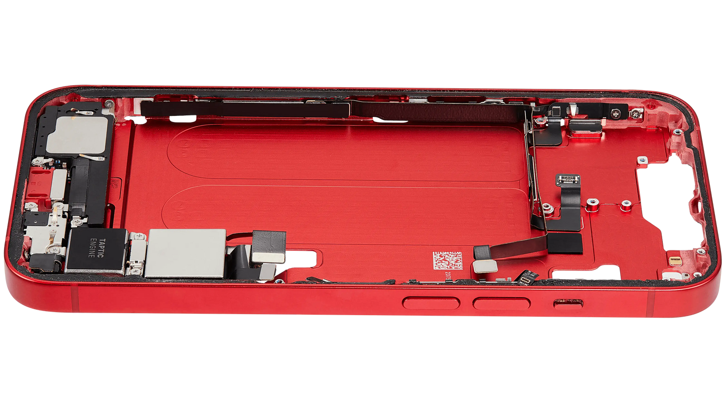 Mid-Frame Housing W/ Charging Port Flex & Small Parts For iPhone 14 (US Version) (Used OEM Pull: Grade B) (Red)