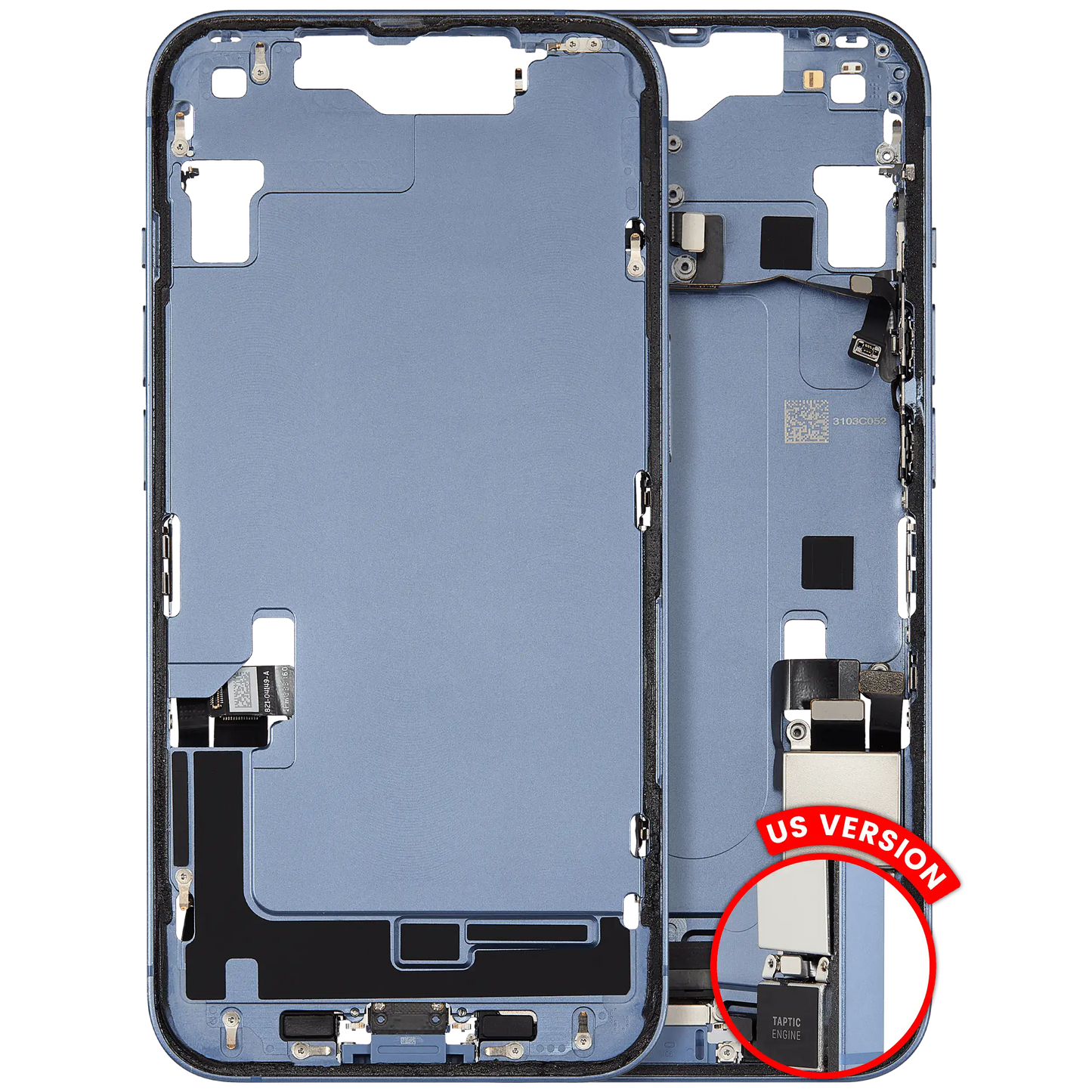 Mid-Frame Housing W/ Charging Port Flex & Small Parts For iPhone 14 (US Version) (Used OEM Pull: Grade C) (Blue)
