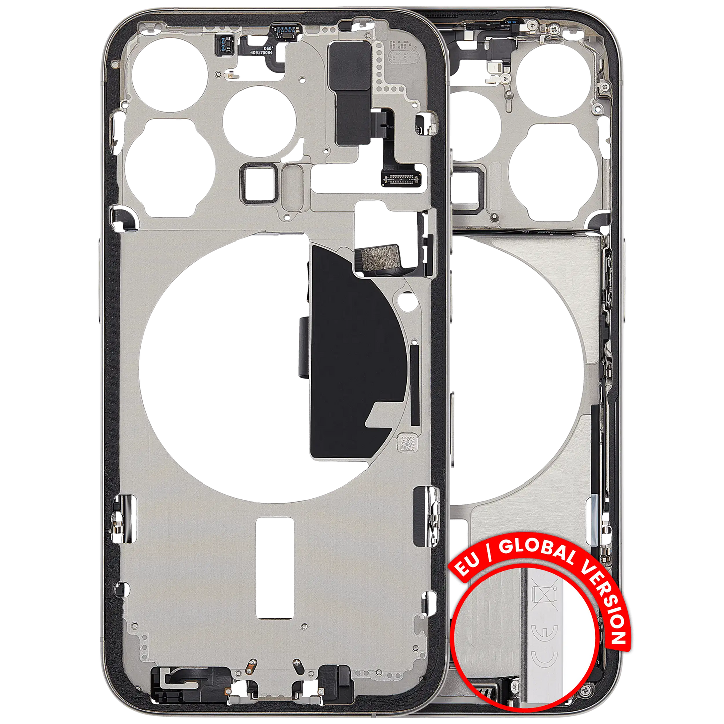 Mid-Frame Housing W/ Charging Port Flex & Small Parts For iPhone 15 Pro (EU / Global Version) (Used OEM Pull: Grade C) (White Titanium)