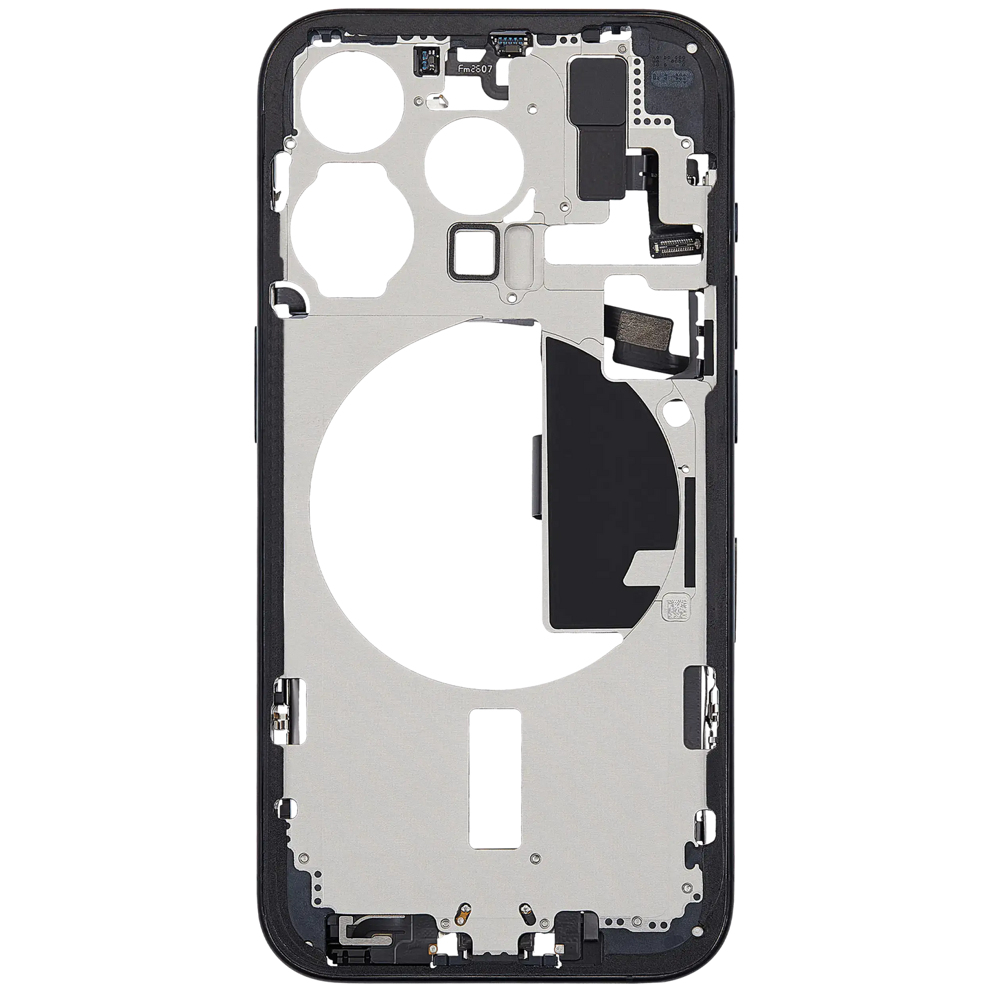 Mid-Frame Housing W/ Charging Port Flex & Small Parts For iPhone 15 Pro (EU / Global Version) (Used OEM Pull: Grade C) (Blue Titanium)