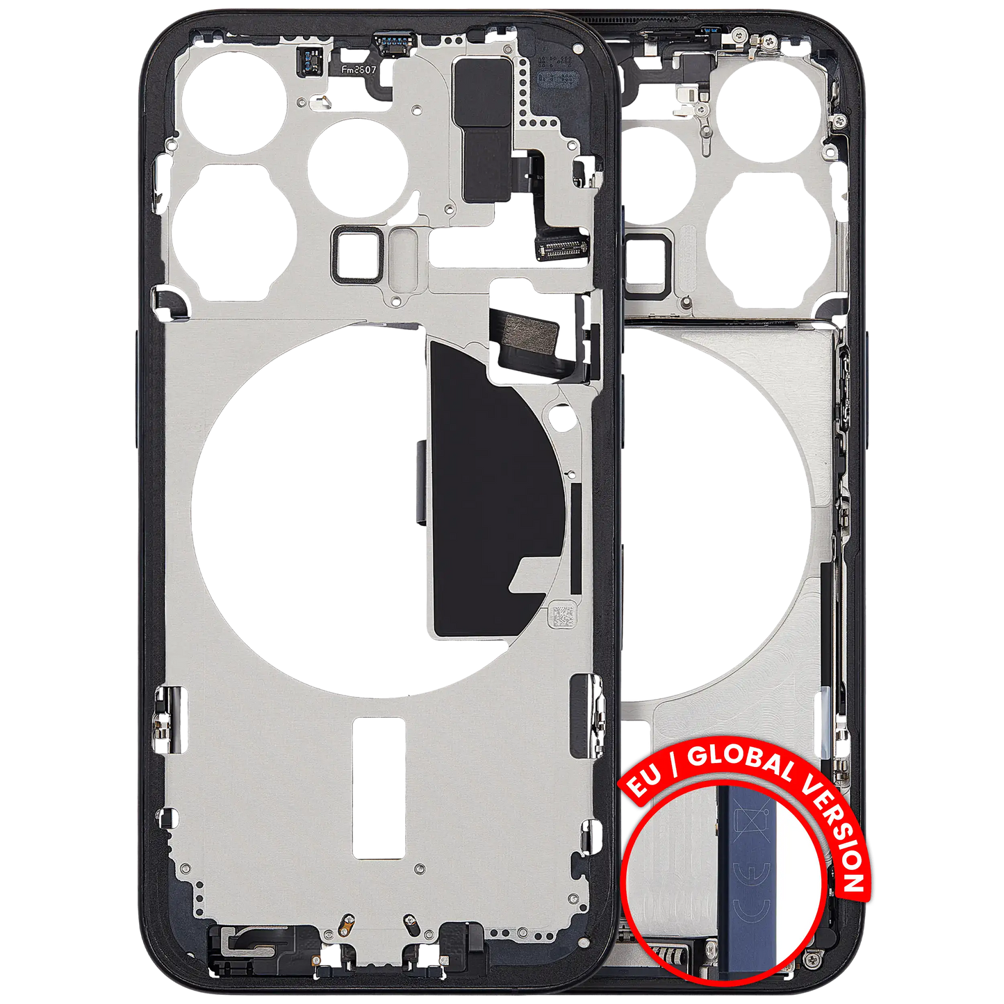 Mid-Frame Housing W/ Charging Port Flex & Small Parts For iPhone 15 Pro (EU / Global Version) (Used OEM Pull: Grade C) (Blue Titanium)