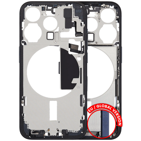 Mid-Frame Housing W/ Charging Port Flex & Small Parts For iPhone 15 Pro (EU / Global Version) (Used OEM Pull: Grade C) (Blue Titanium)