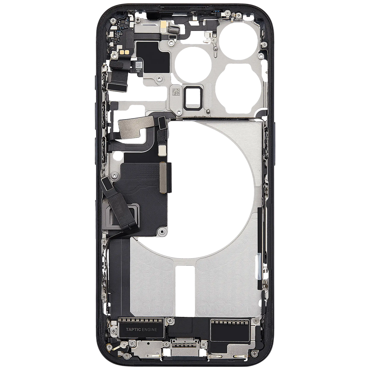 Mid-Frame Housing W/ Charging Port Flex & Small Parts For iPhone 15 Pro (EU / Global Version) (Used OEM Pull: Grade C) (Blue Titanium)