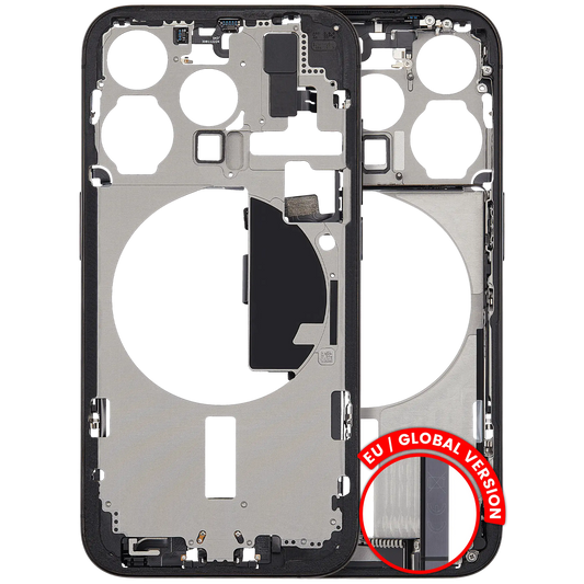 Mid-Frame Housing W/ Charging Port Flex & Small Parts For iPhone 15 Pro (EU / Global Version) (Used OEM Pull: Grade C) (Black Titanium)