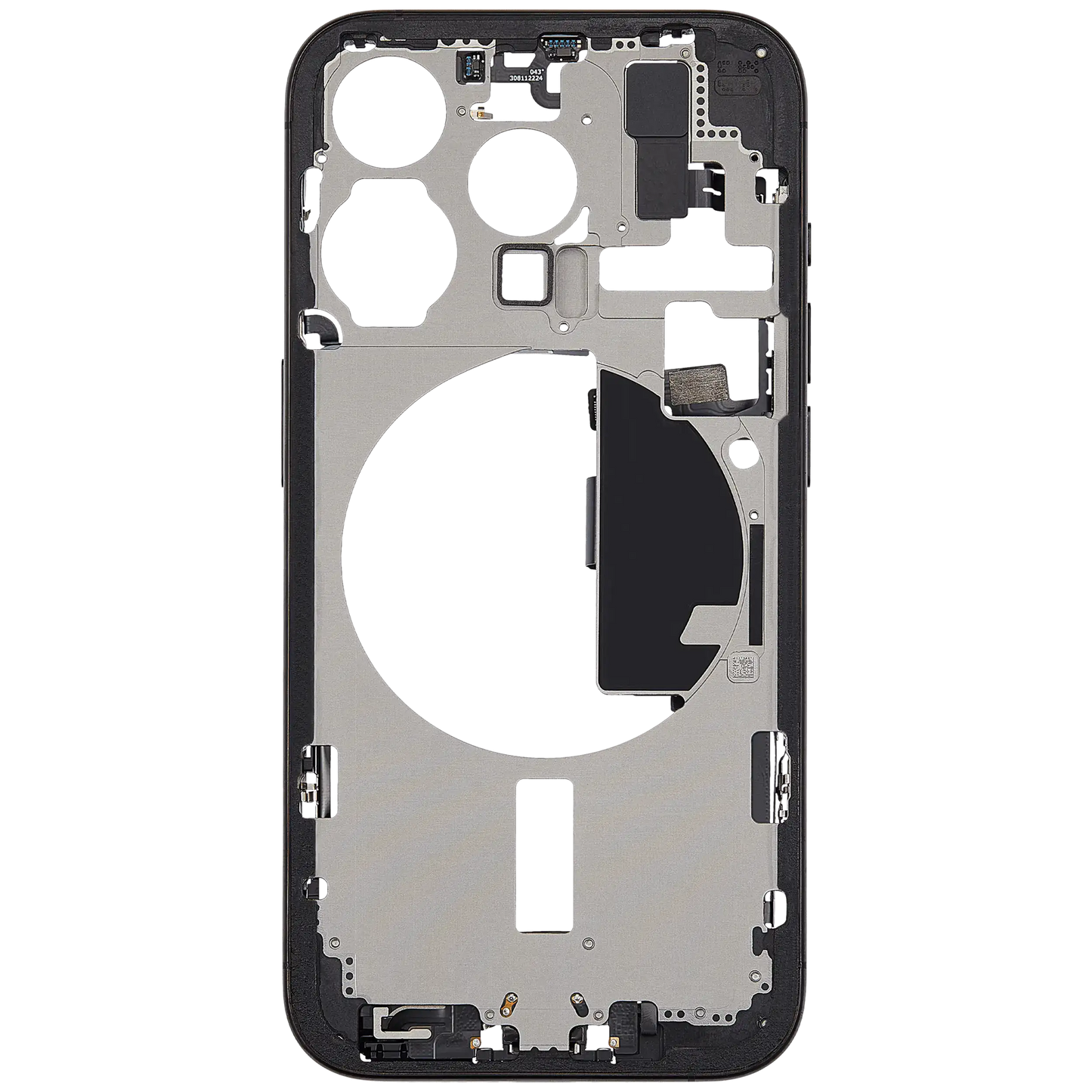 Mid-Frame Housing W/ Charging Port Flex & Small Parts For iPhone 15 Pro (EU / Global Version) (Used OEM Pull: Grade C) (Black Titanium)