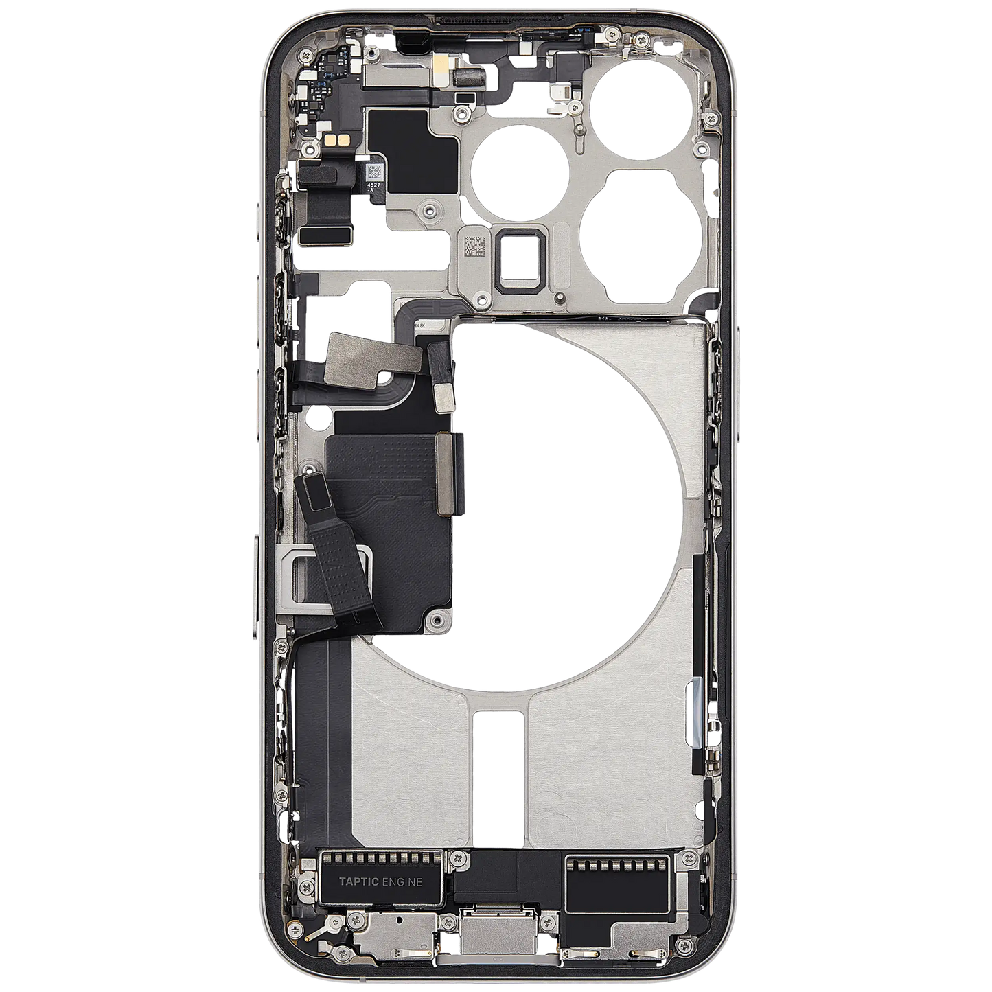Mid-Frame Housing W/ Charging Port Flex & Small Parts For iPhone 15 Pro (EU / Global Version) (Used OEM Pull: Grade B) (White Titanium)