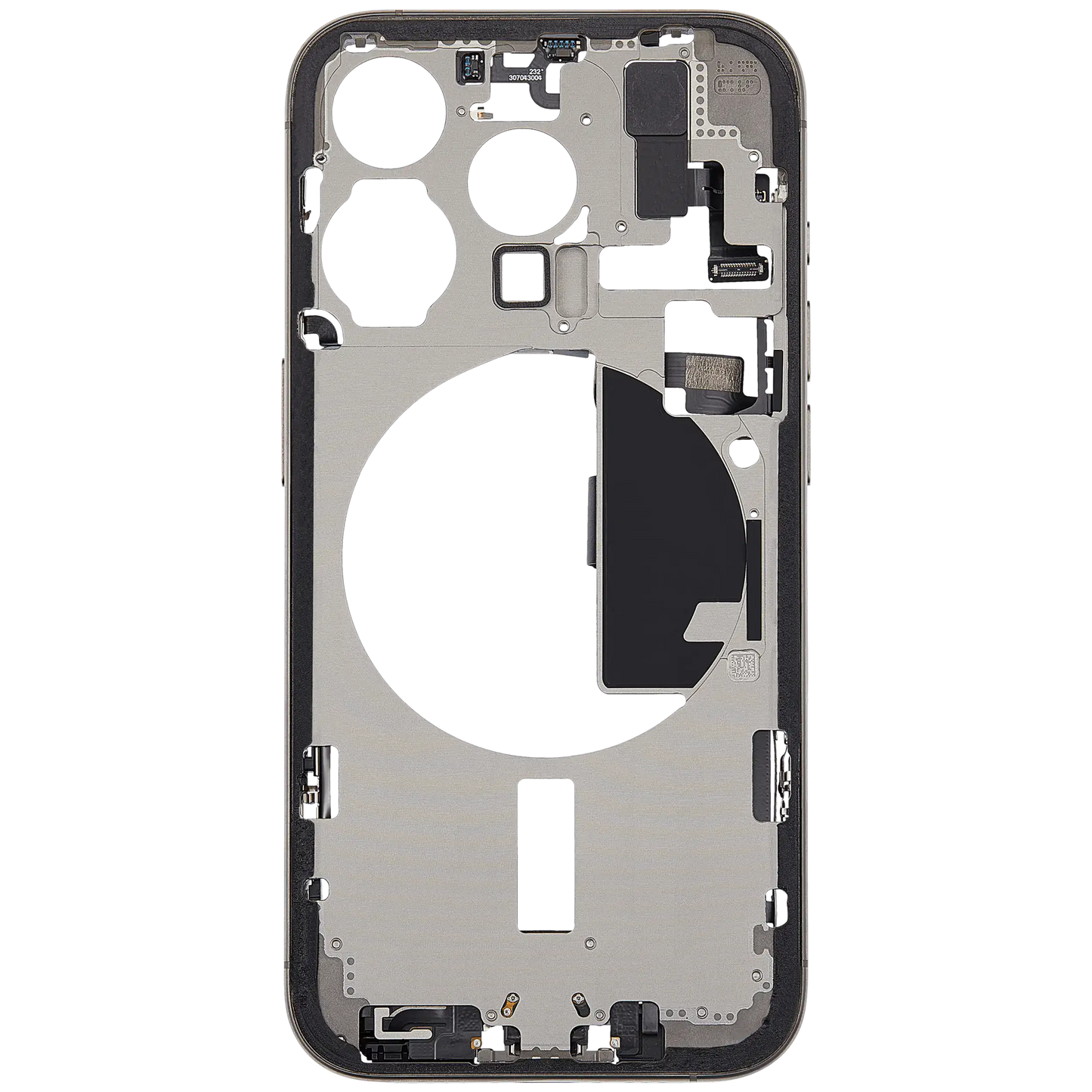 Mid-Frame Housing W/ Charging Port Flex & Small Parts For iPhone 15 Pro (EU / Global Version) (Used OEM Pull: Grade B) (Natural Titanium)