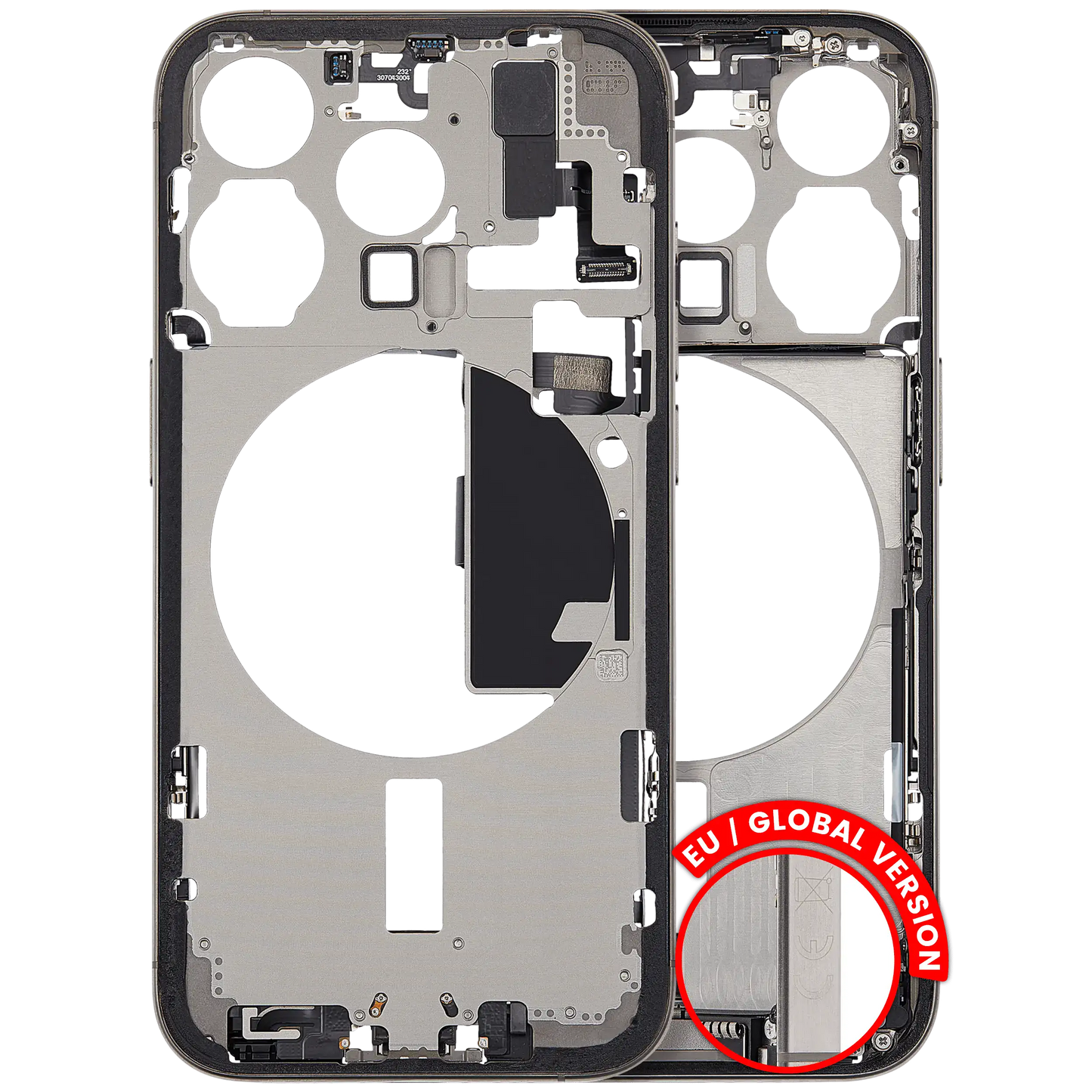 Mid-Frame Housing W/ Charging Port Flex & Small Parts For iPhone 15 Pro (EU / Global Version) (Used OEM Pull: Grade B) (Natural Titanium)