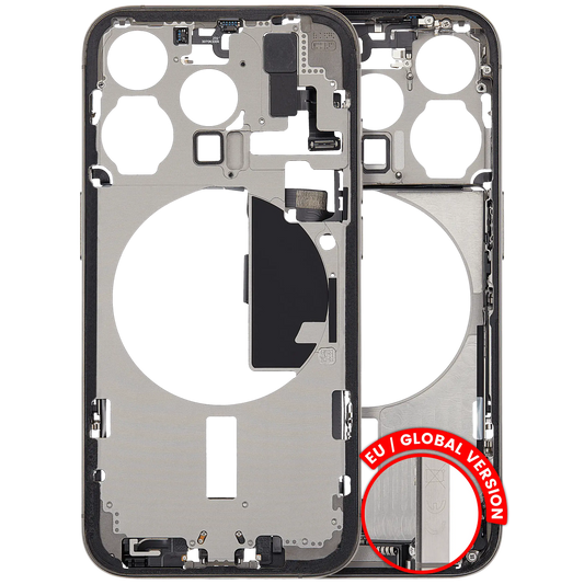 Mid-Frame Housing W/ Charging Port Flex & Small Parts For iPhone 15 Pro (EU / Global Version) (Used OEM Pull: Grade B) (Natural Titanium)